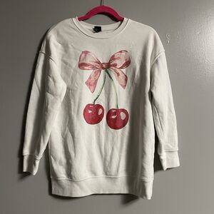 Women’s Sweater Cherry Bow XL Art Class White Spring Fruit
